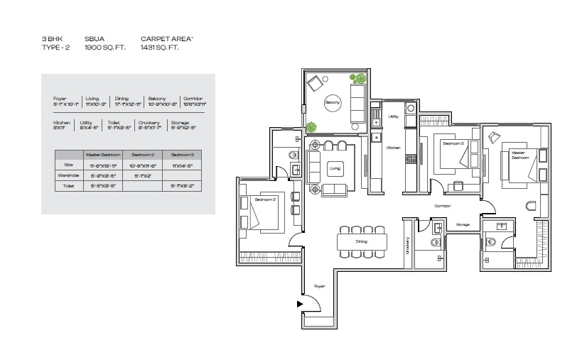 Assetz Mizumi Reserve Unit plan - 1431 sq.ft.