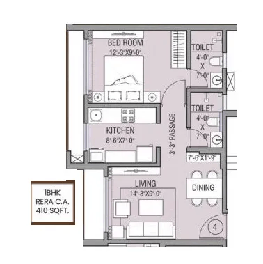 Sigma Amber Unit plan - 410 sq.ft.