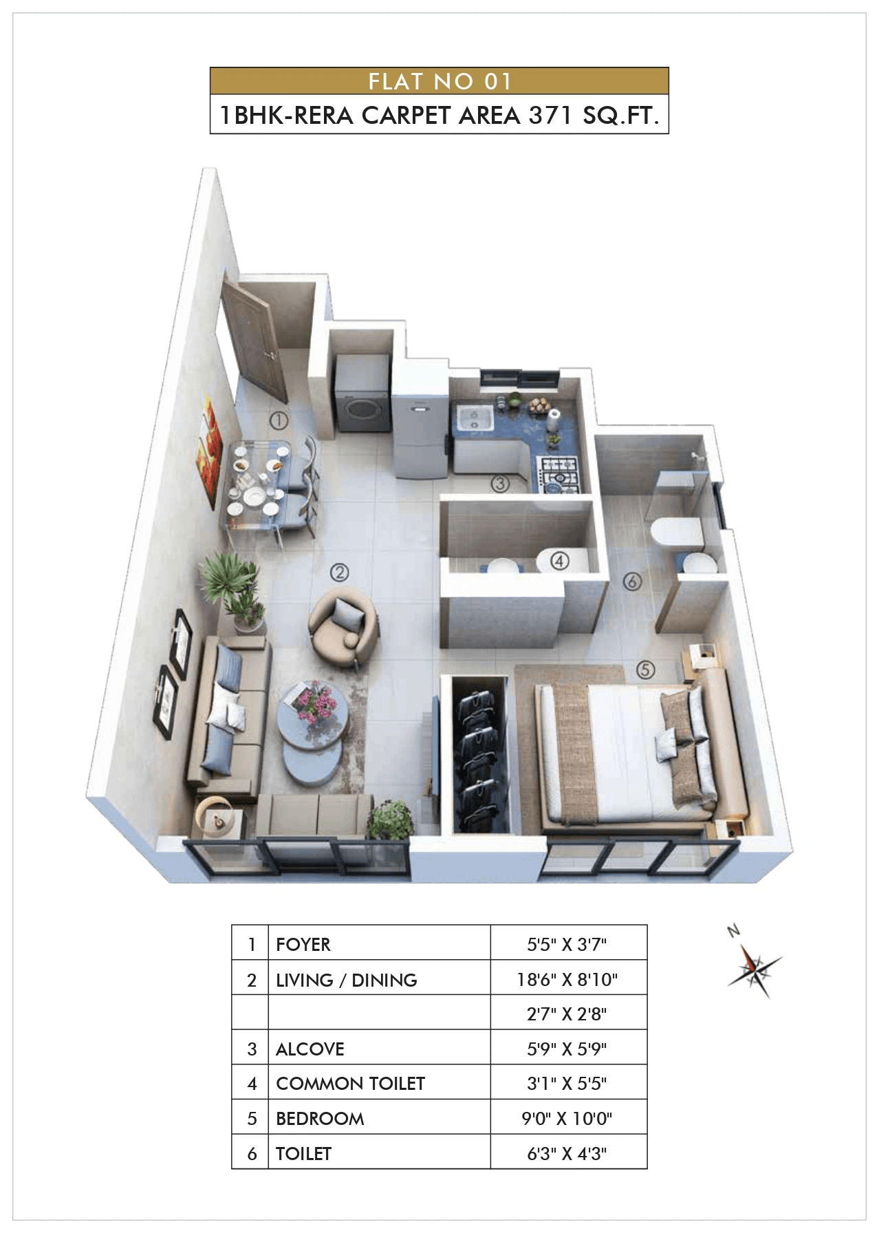 Atmiya Prime Centria Unit plan - 371 sq.ft.