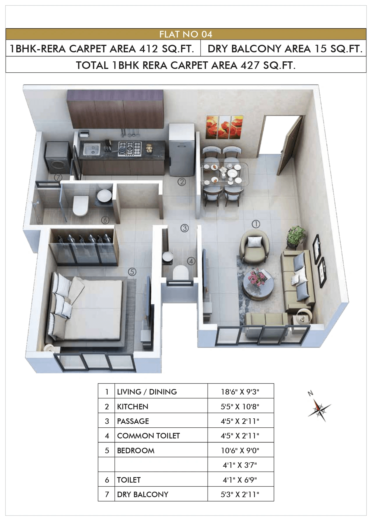 Atmiya Prime Centria Unit plan - 427 sq.ft.