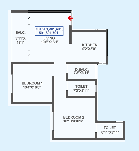 Oshan Vivara Unit plan - 634 sq.ft.