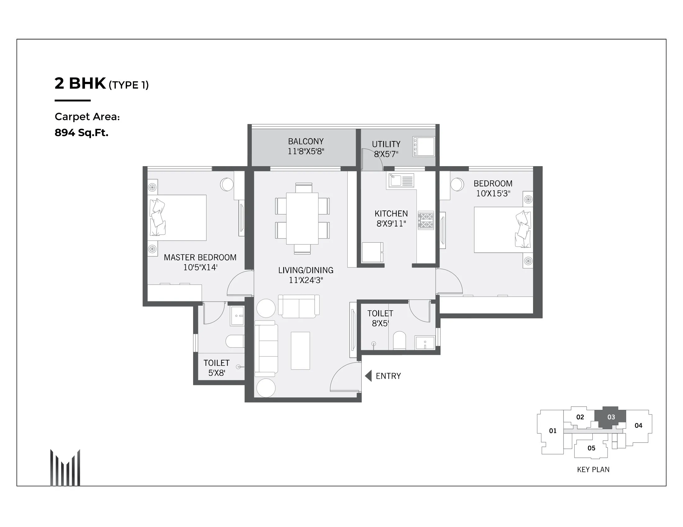 Unit plan - 893 sq.ft.