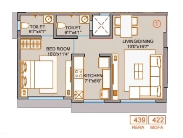 Namo Shenoy Apartment Unit plan - 439 sq.ft.