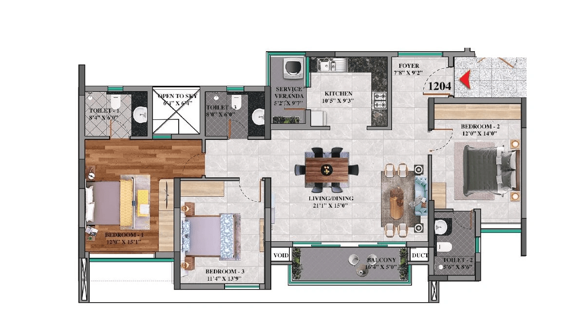Unit plan - 1243 sq.ft.