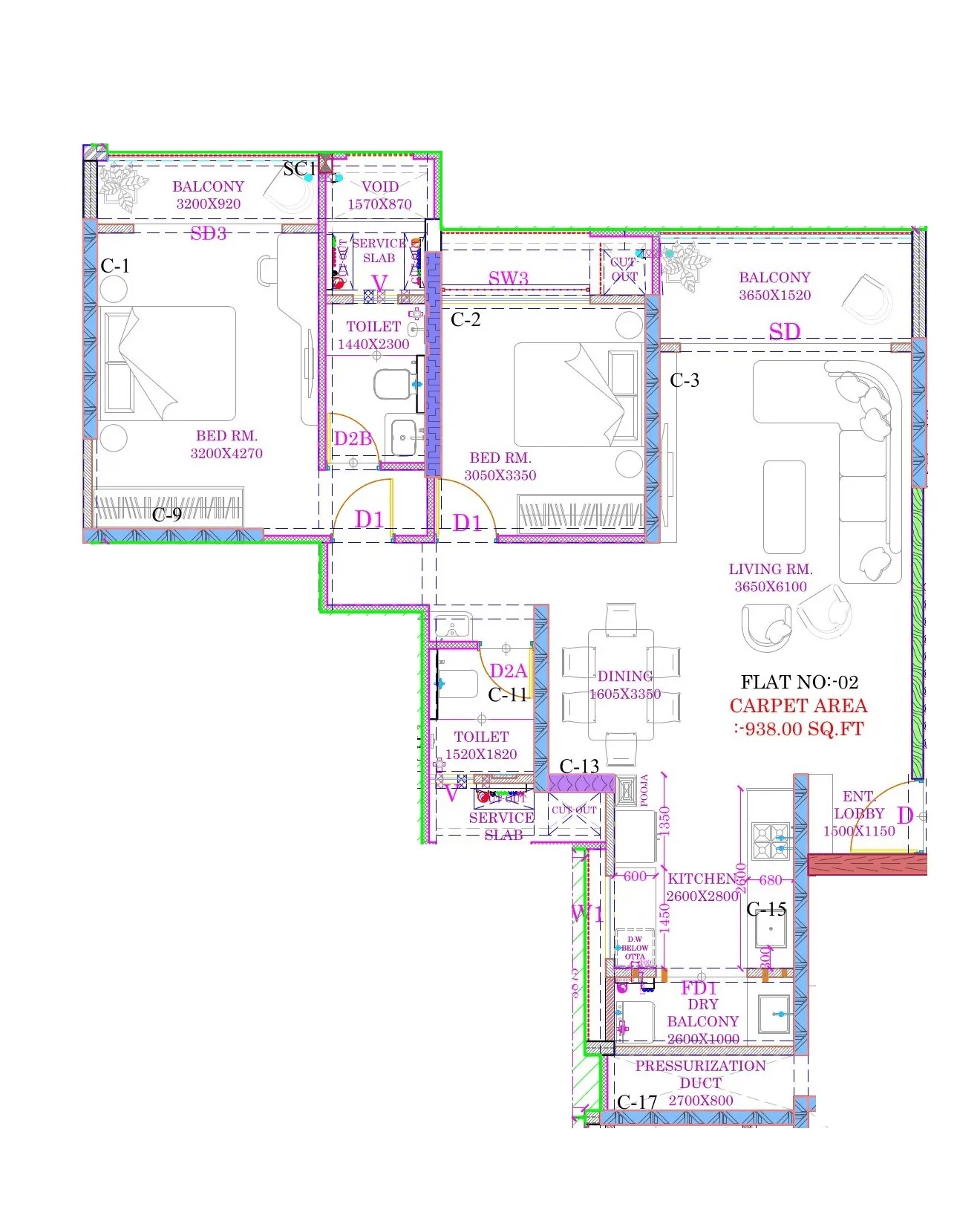 Tulip Avana Unit plan - 938 sq.ft.