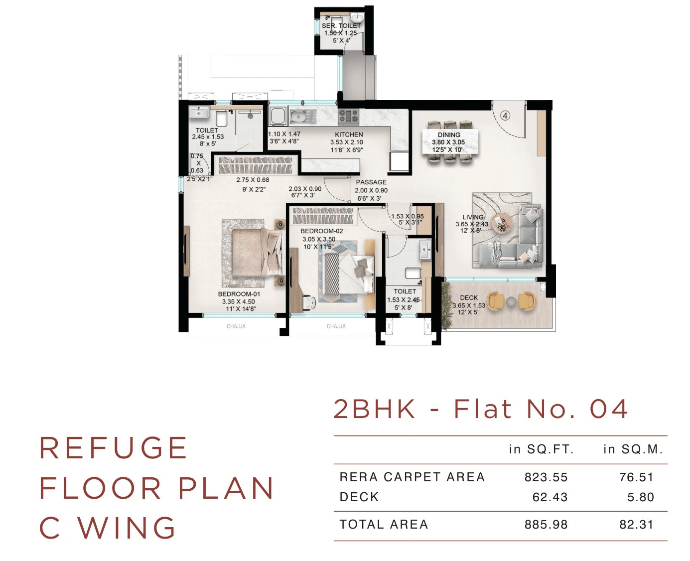 Unit plan - 886 sq.ft.