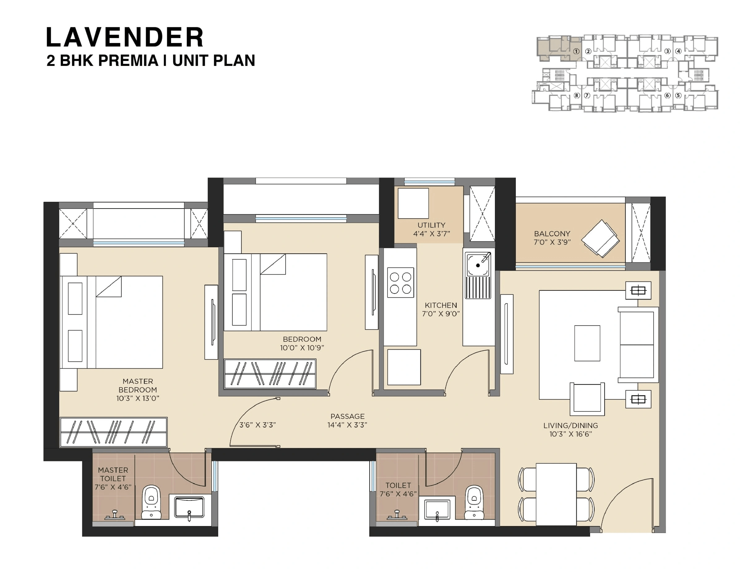 Hiranandani Fortune City Unit plan - 776 sq.ft.