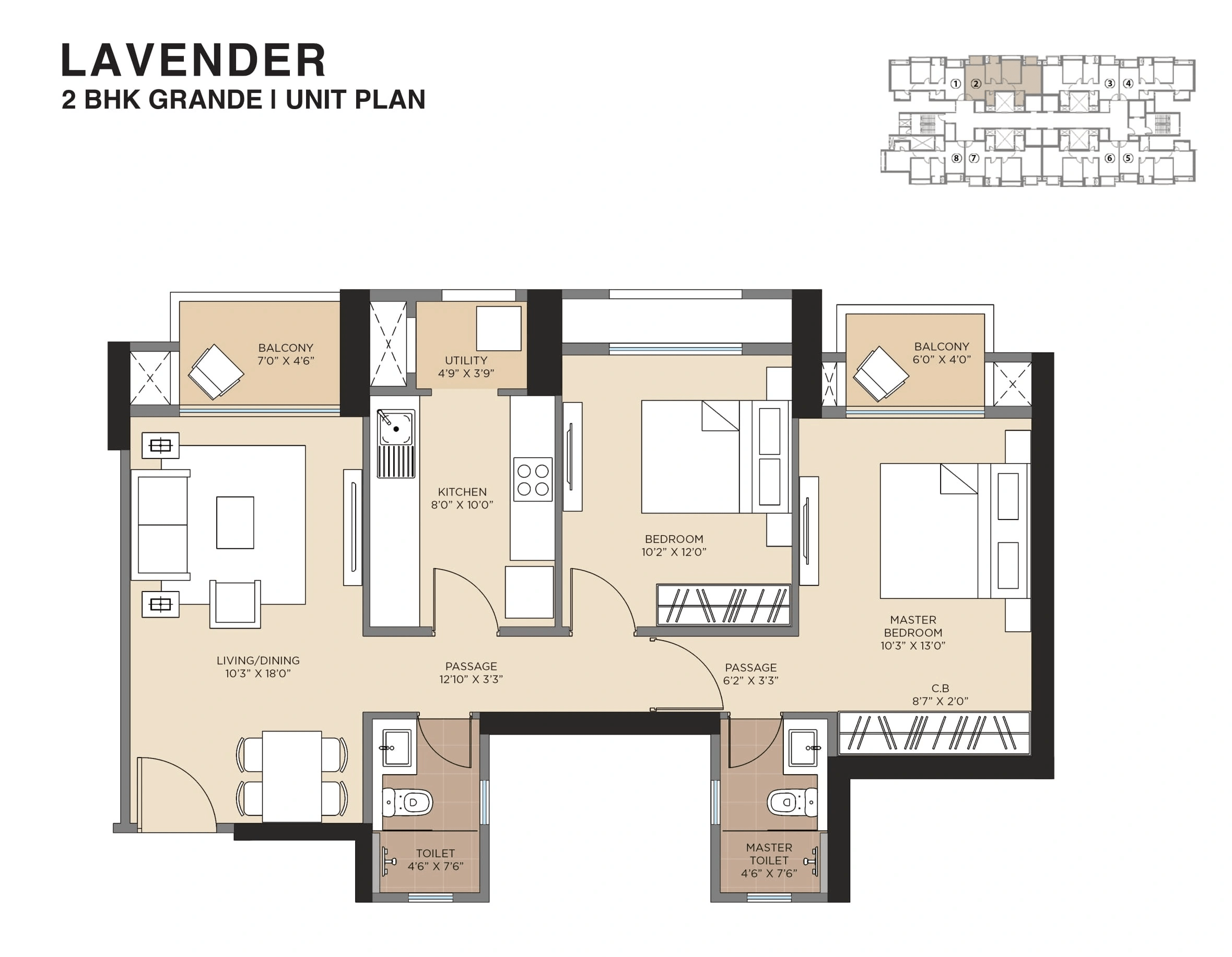 Hiranandani Fortune City Unit plan - 780 sq.ft.