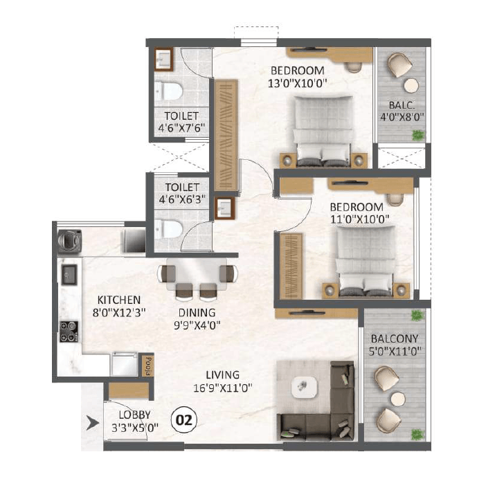 Gaikwad Florio Unit plan - 799 sq.ft.