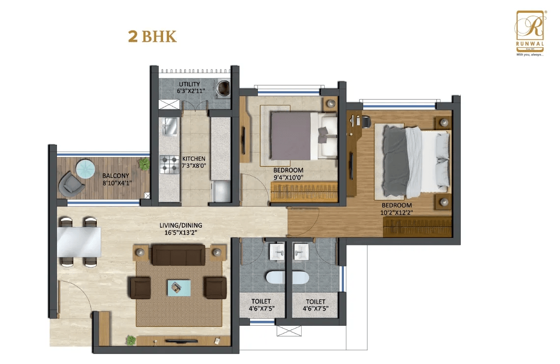 Runwal The Central Park Unit plan - 858 sq.ft.