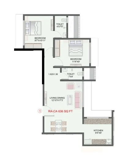 Unit plan - 636 sq.ft.