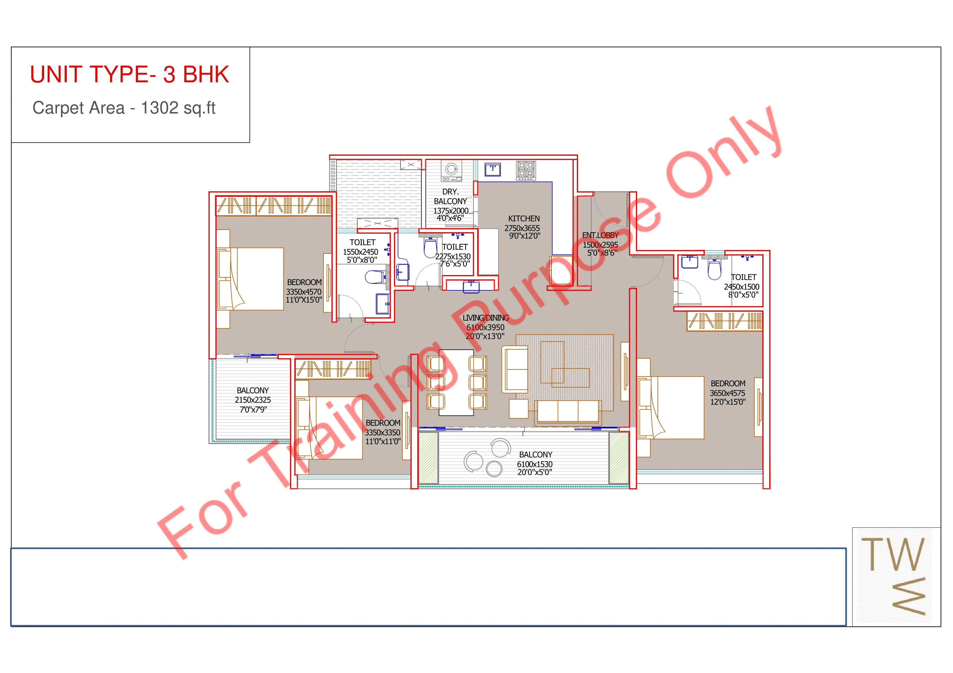 Dream Velvet Unit plan - 1302 sq.ft.
