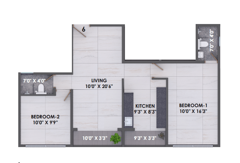 Balwadkar Signis Unit plan - 735 sq.ft.