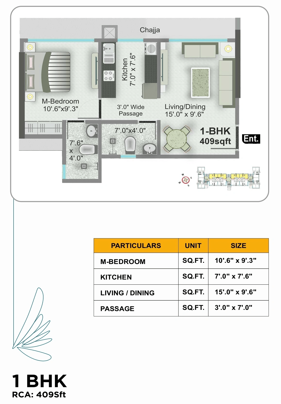 Unit plan - 409 sq.ft.