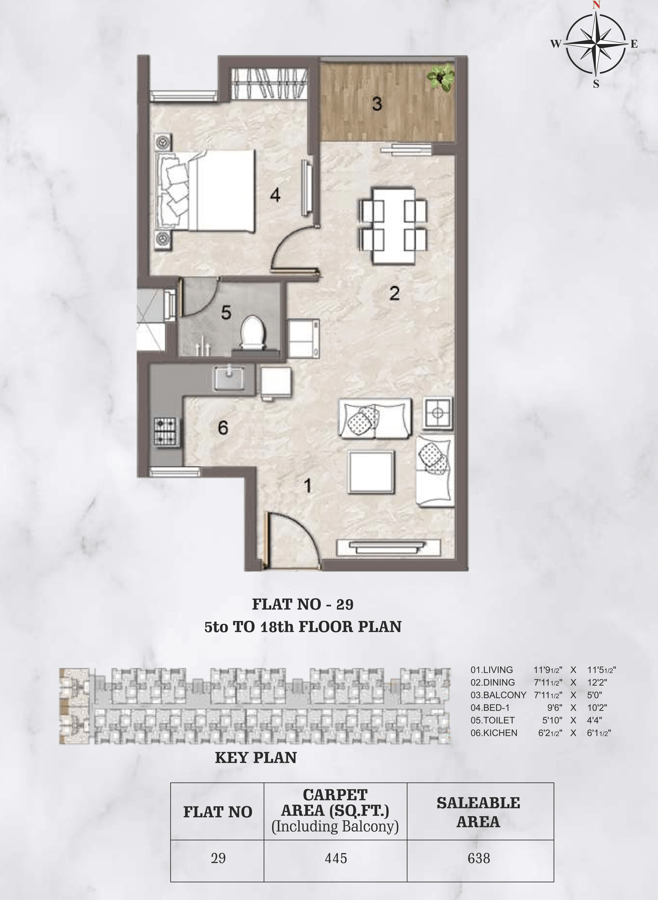 Jains Aadhya Unit plan - 445 sq.ft.
