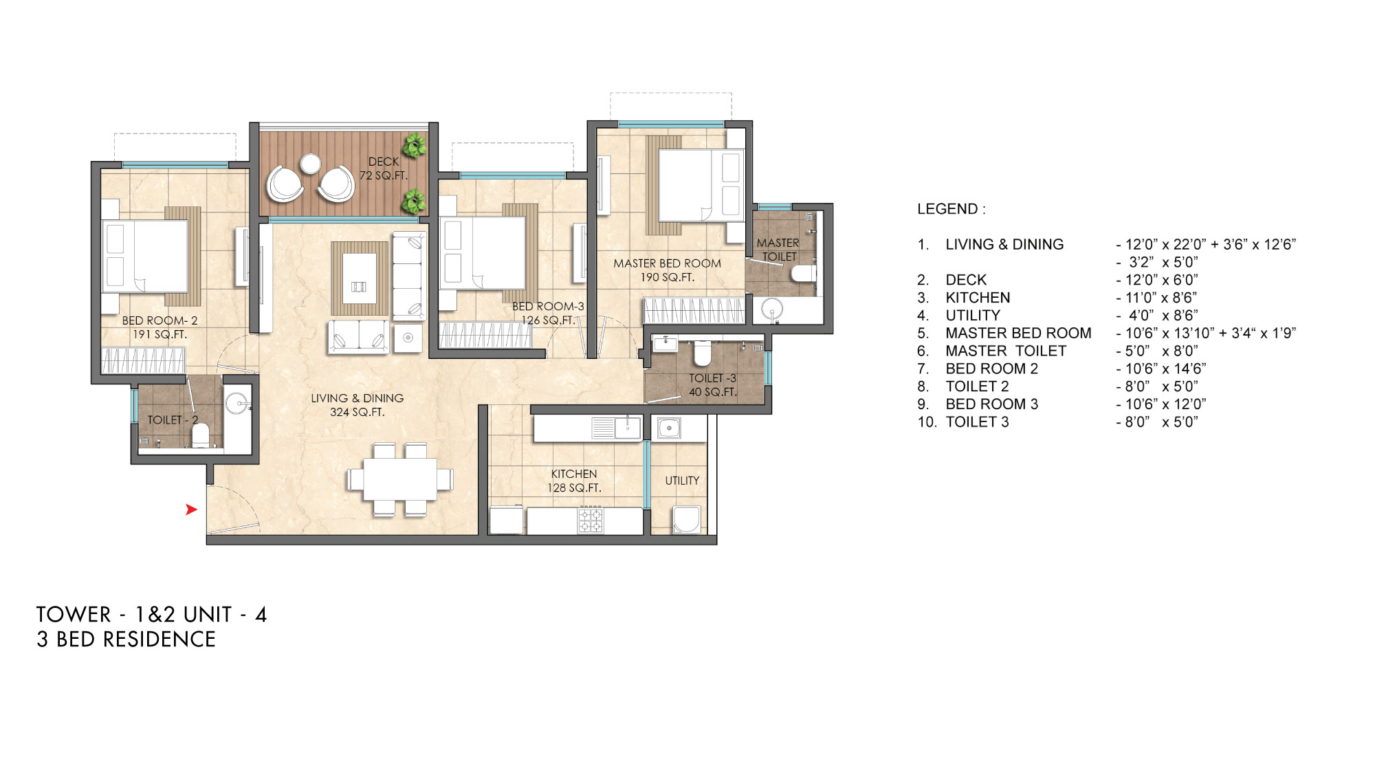 Lodha Altero Unit plan - 1200 sq.ft.