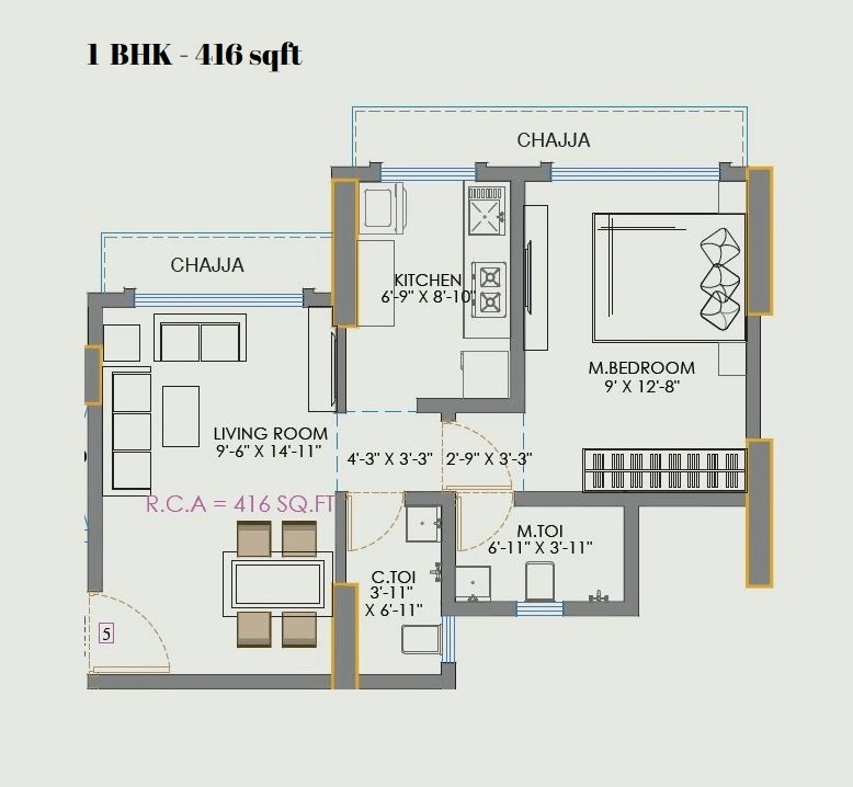 Vaibhavlaxmi One Vikhroli Unit plan - 416 sq.ft.