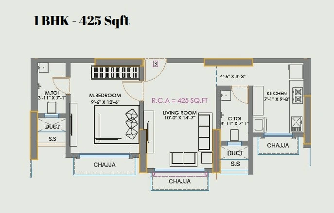 Vaibhavlaxmi One Vikhroli Unit plan - 425 sq.ft.