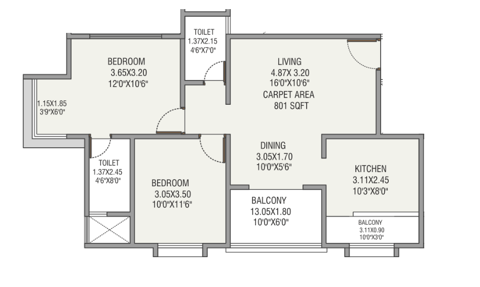 Kshitej 24Life Blooms Unit plan - 801 sq.ft.