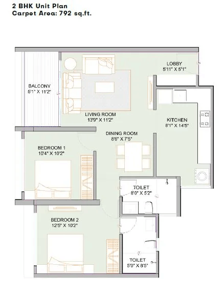 Sukhwani Ambar Unit plan - 796 sq.ft.