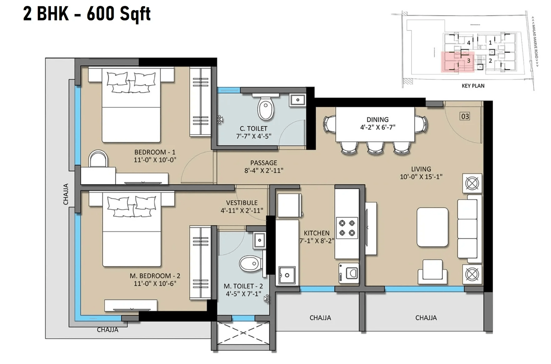 Alliance Abhimanyu Unit plan - 600 sq.ft.