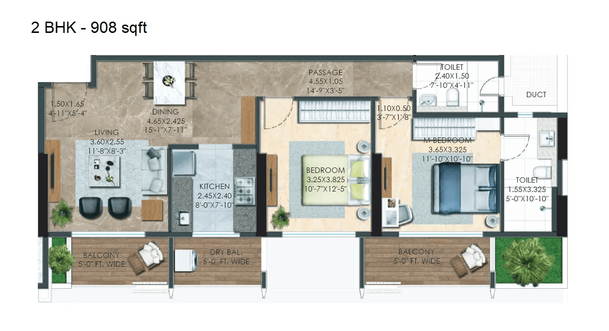 Adani Atelier greens Unit plan - 908 sq.ft.