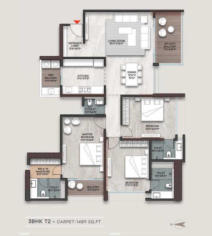 ANP Baner Unit plan - 1489 sq.ft.