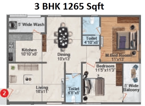 Hyndava MNK Heights Unit plan - 886 sq.ft.