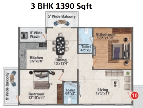 Hyndava MNK Heights Unit plan - 973 sq.ft.
