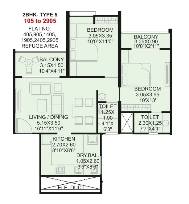 Vardhaman Altezza Unit plan - 743 sq.ft.