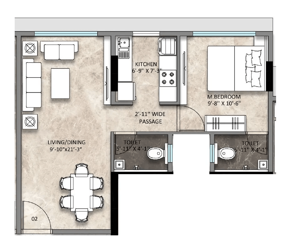 Sanghvi Aria Unit plan - 465 sq.ft.