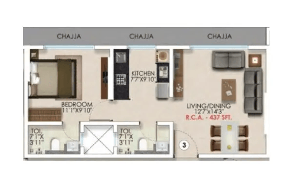 Unit plan - 437 sq.ft.