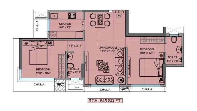 Majestic Park West Unit plan - 645 sq.ft.