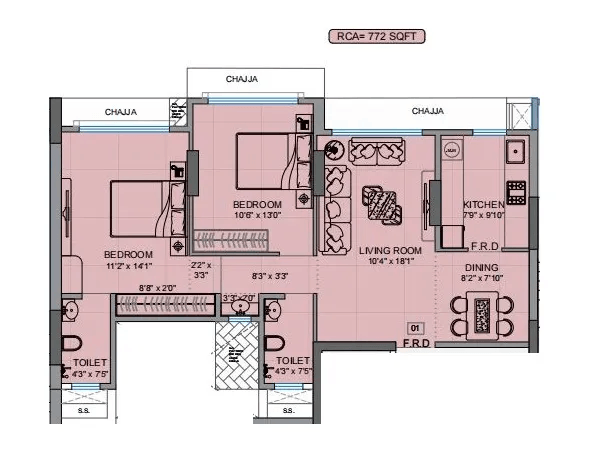Majestic Park West Unit plan - 772 sq.ft.