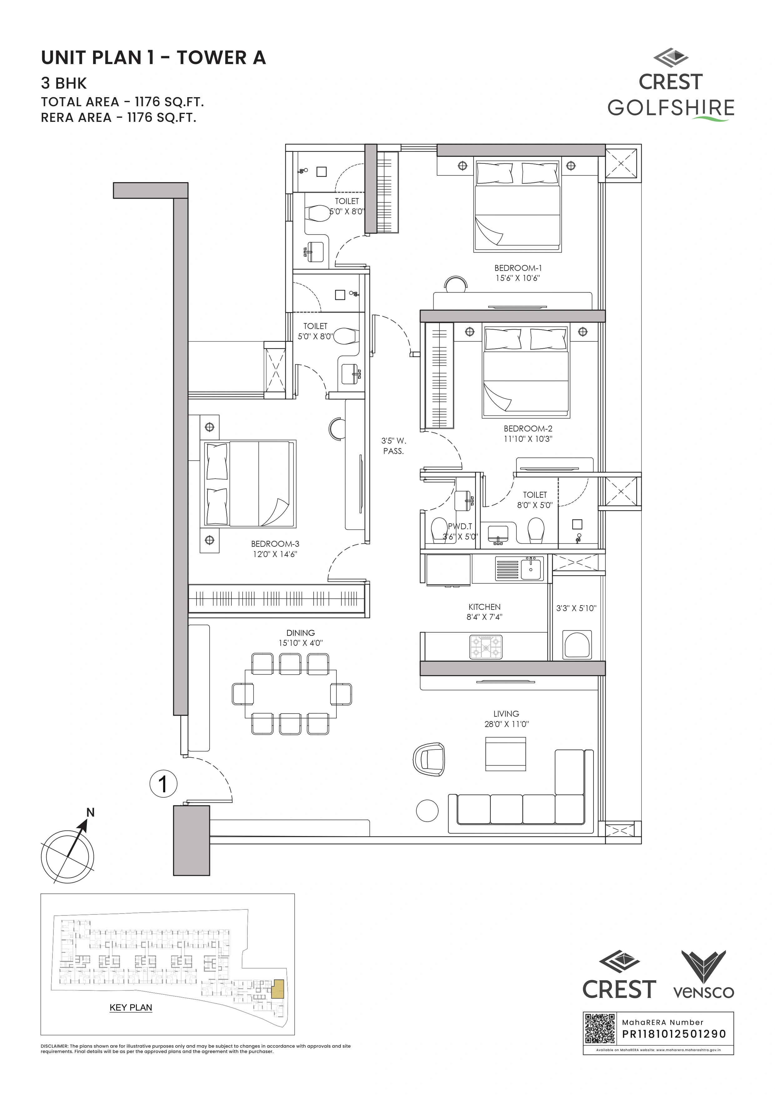 Crest Golfshire Unit plan - 1176 sq.ft.