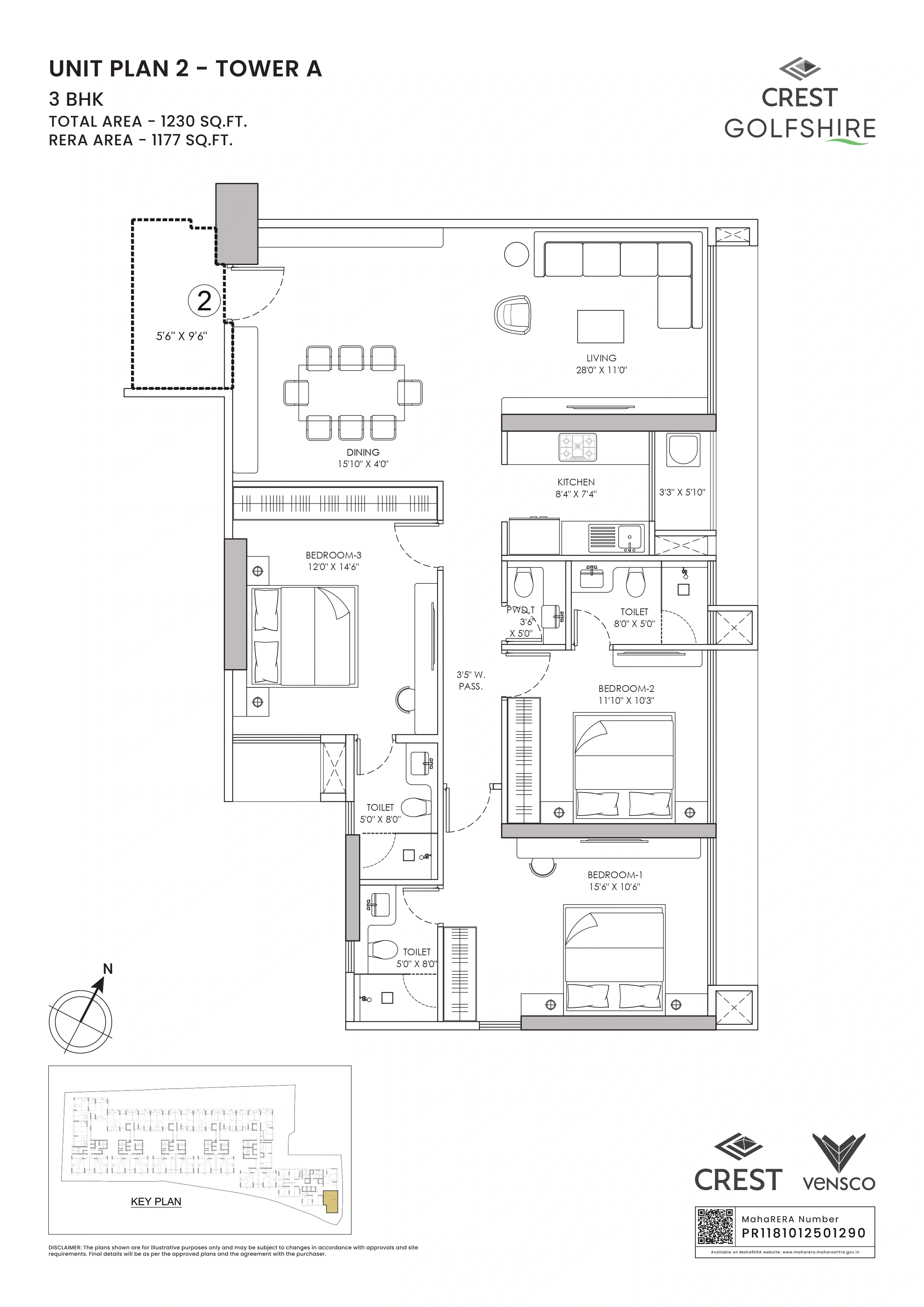 Crest Golfshire Unit plan - 1230 sq.ft.