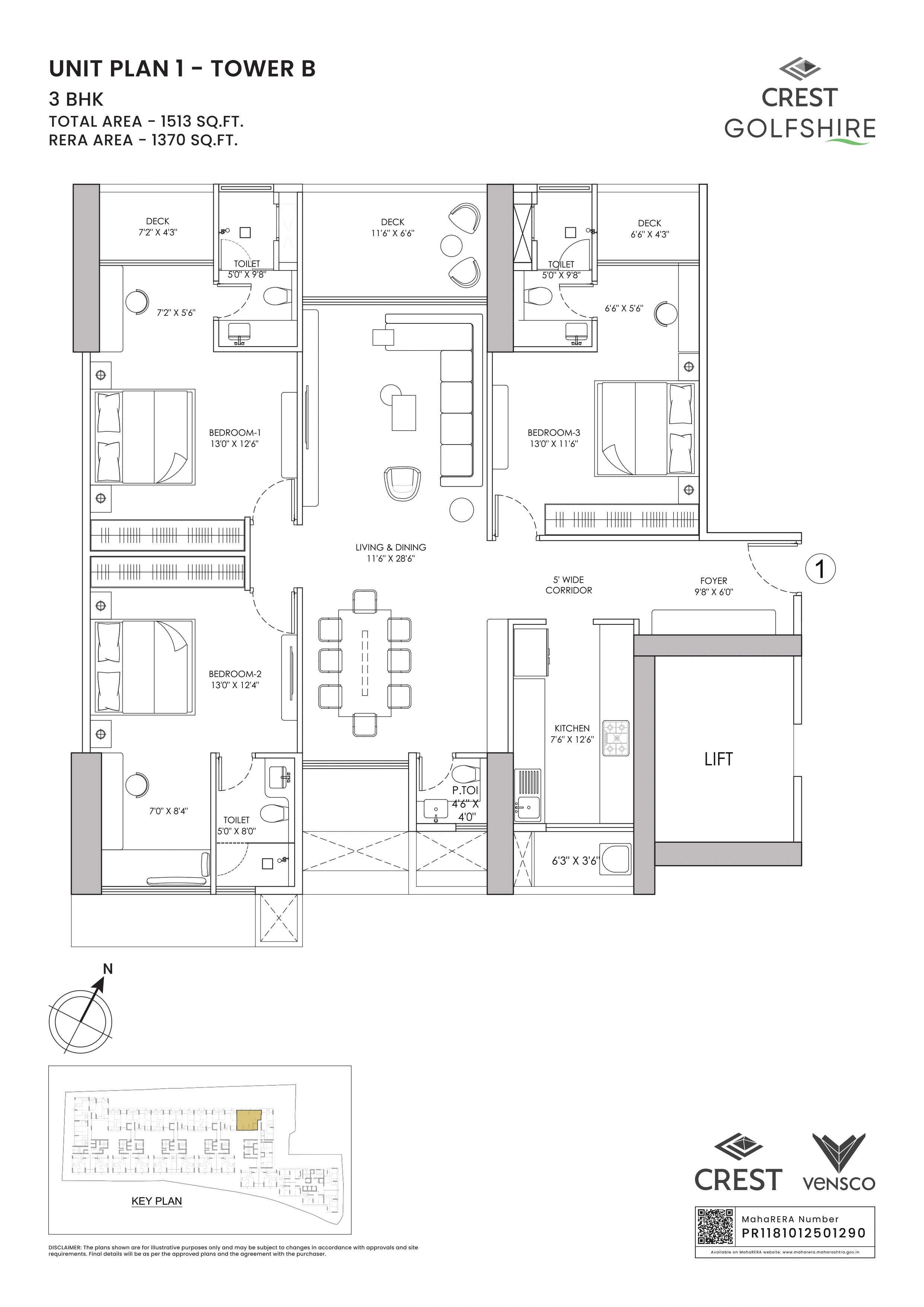 Crest Golfshire Unit plan - 1513 sq.ft.