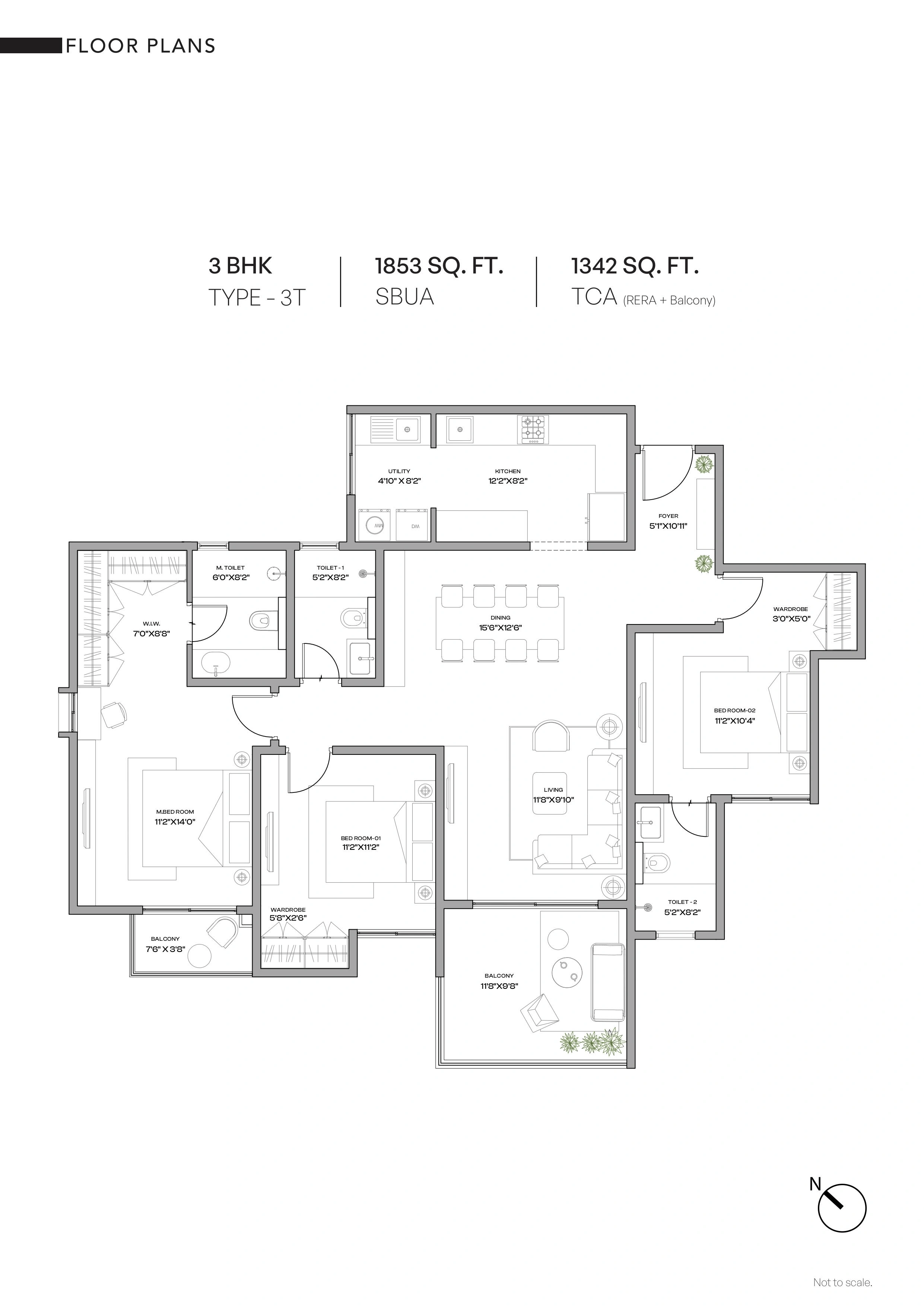 Assetz Melodies Of Life Apartments Unit plan - 1342 sq.ft.