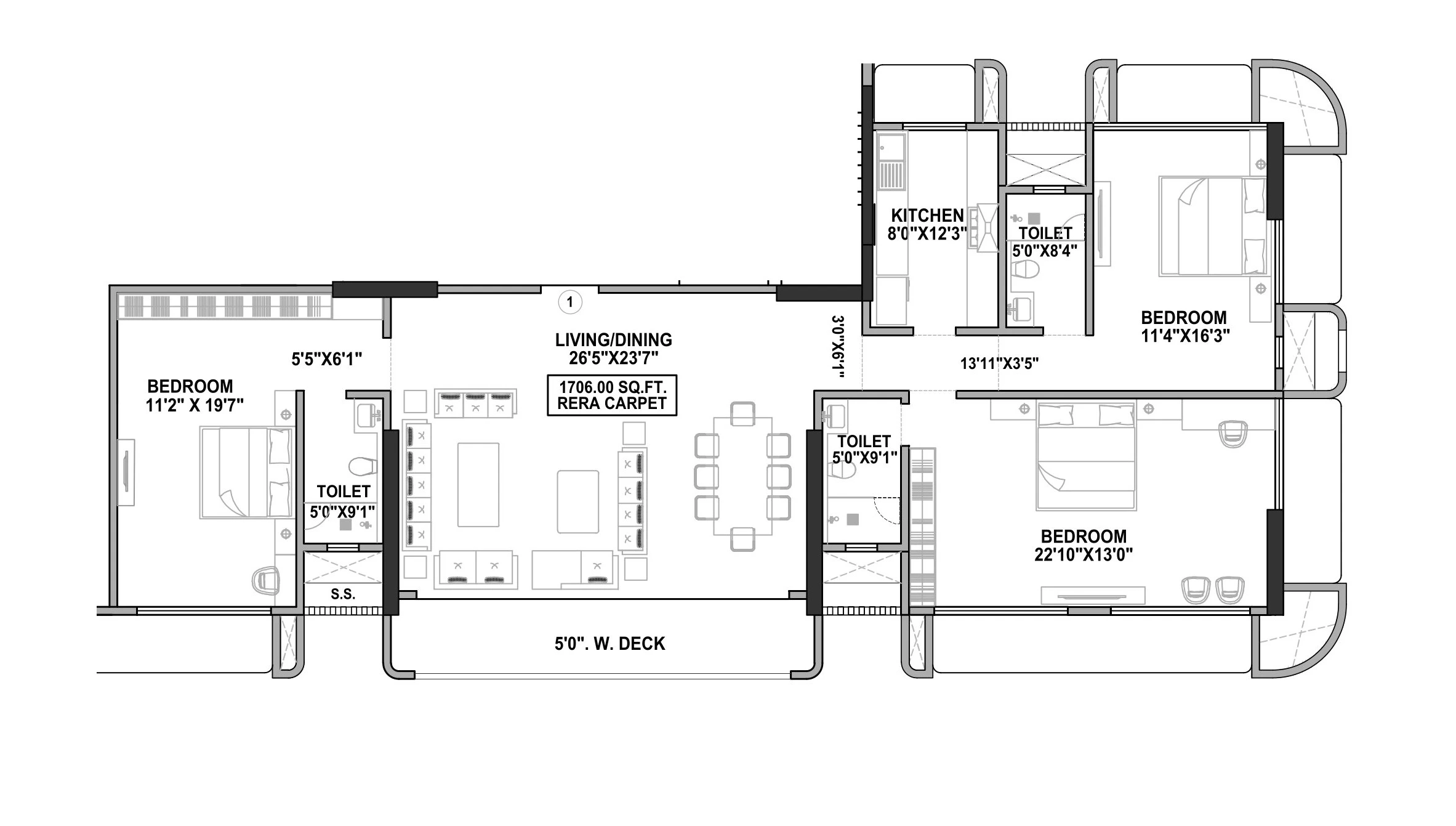 Unit plan - 1706 sq.ft.