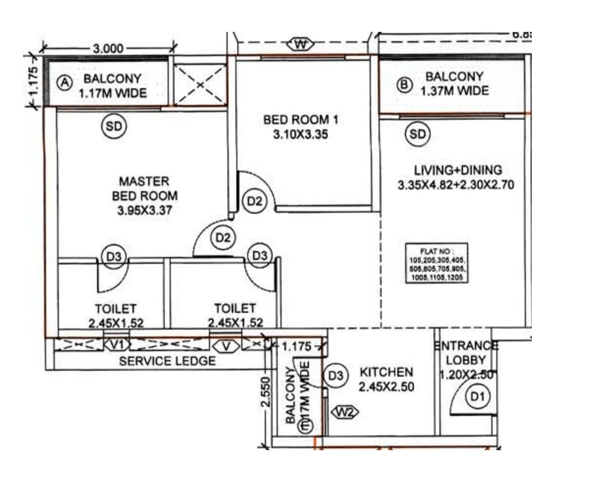 Kolte Patil Echoes Unit plan - 840 sq.ft.