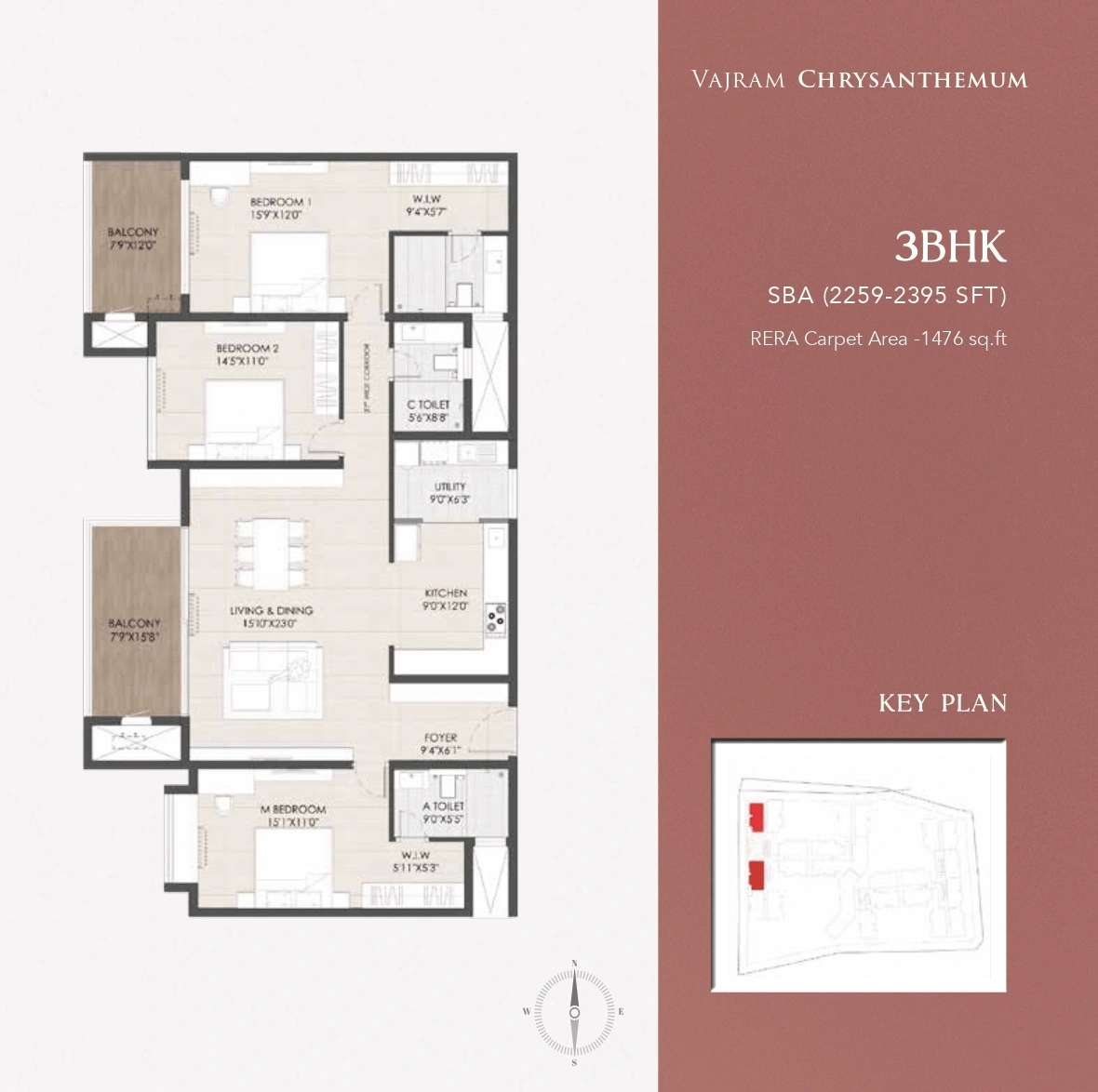 Vajram Chrysanthemum Unit plan - 1474 sq.ft.