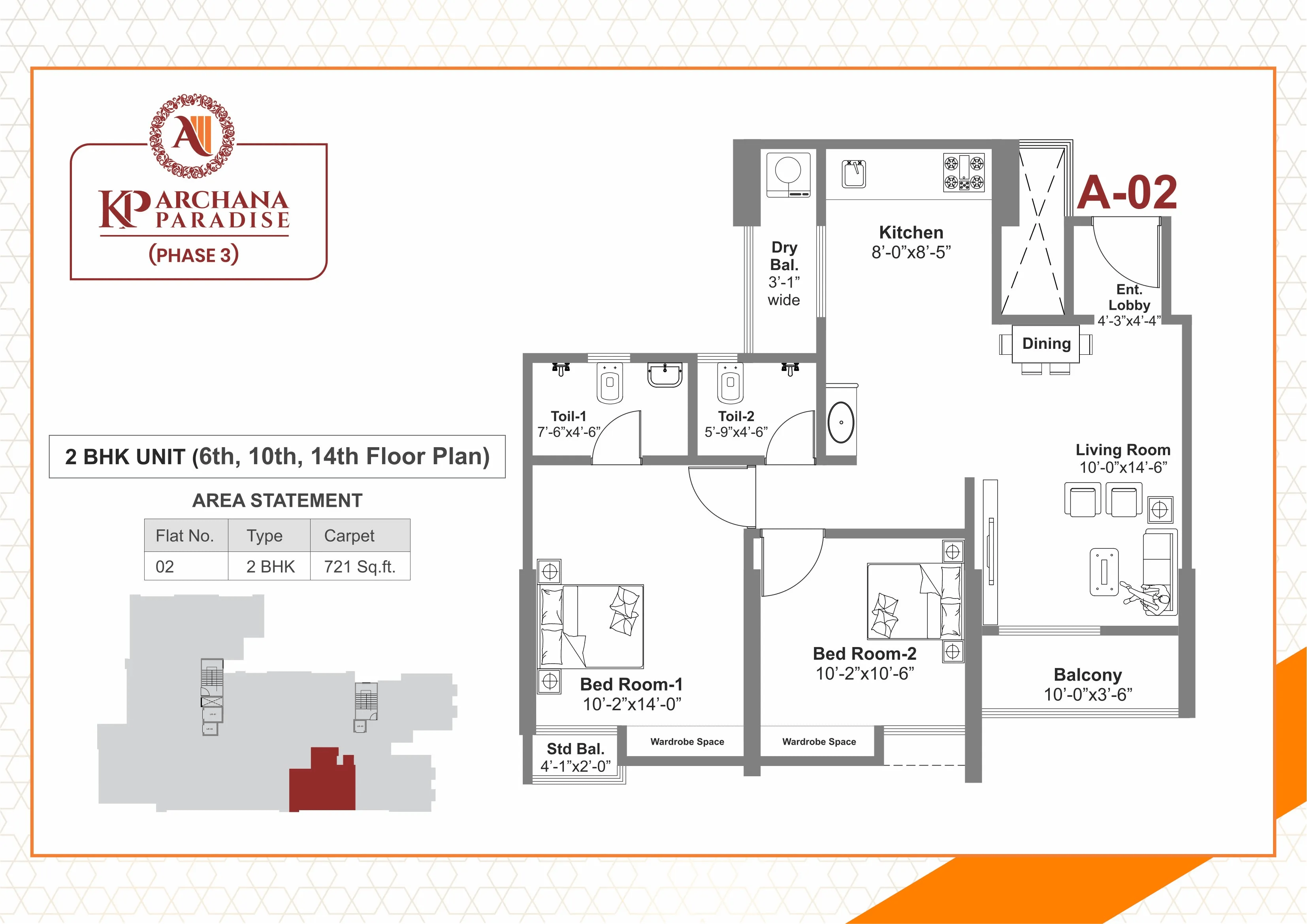Kanifnath Archana Paradise Phase 3 Unit plan - 721 sq.ft.