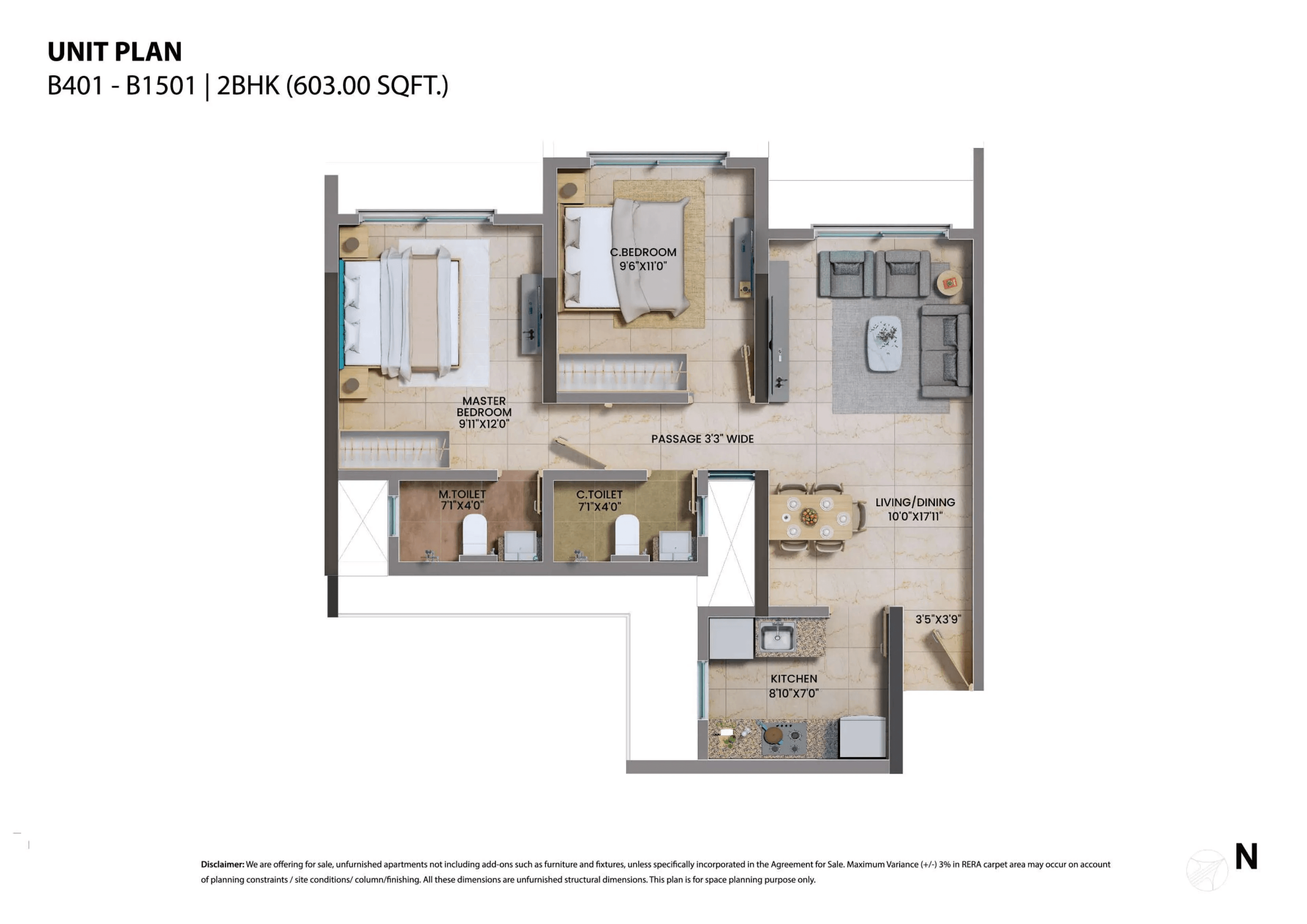 Shapoorji BKC 9 Unit plan - 603 sq.ft.