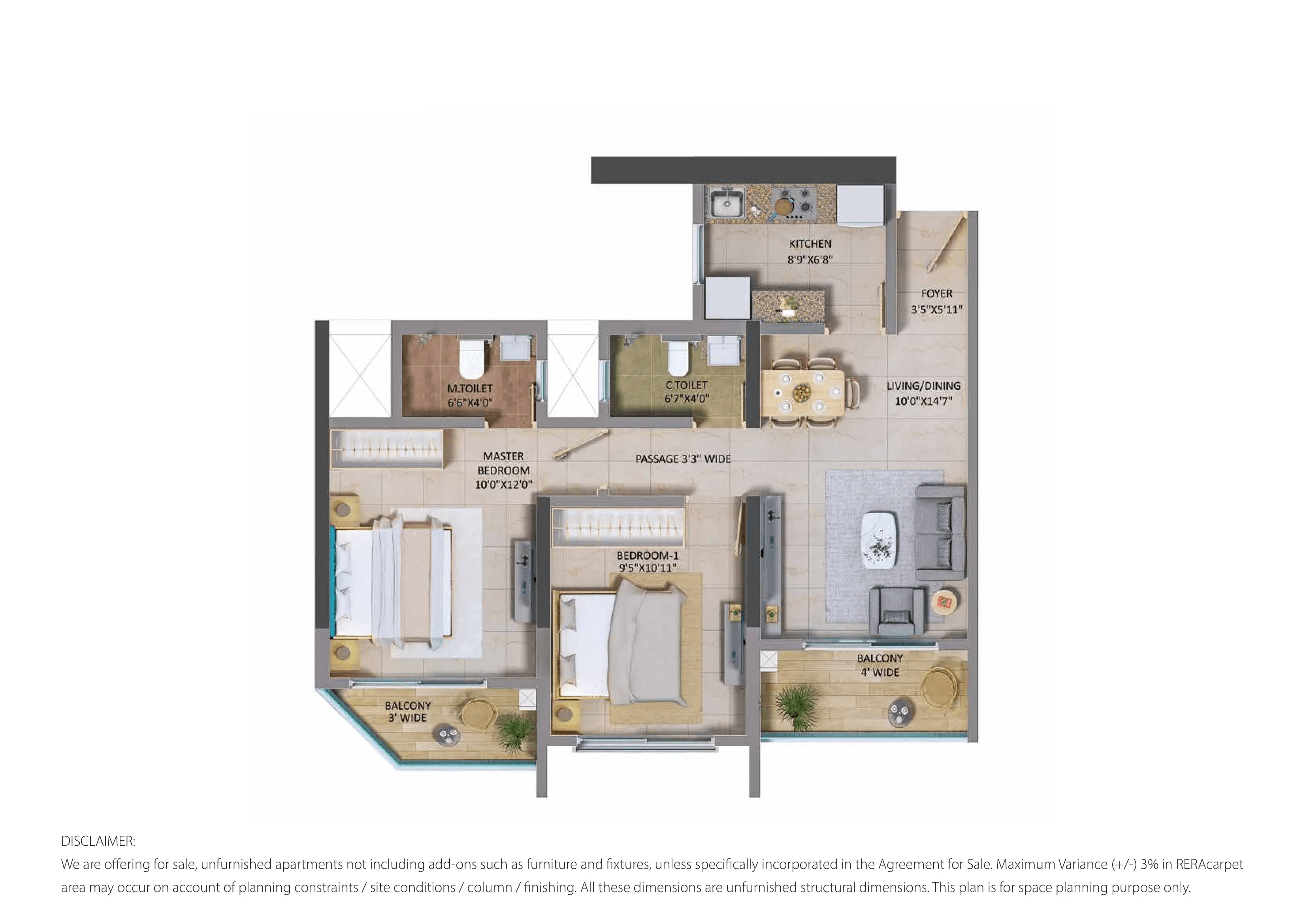 Shapoorji BKC 9 Unit plan - 647 sq.ft.