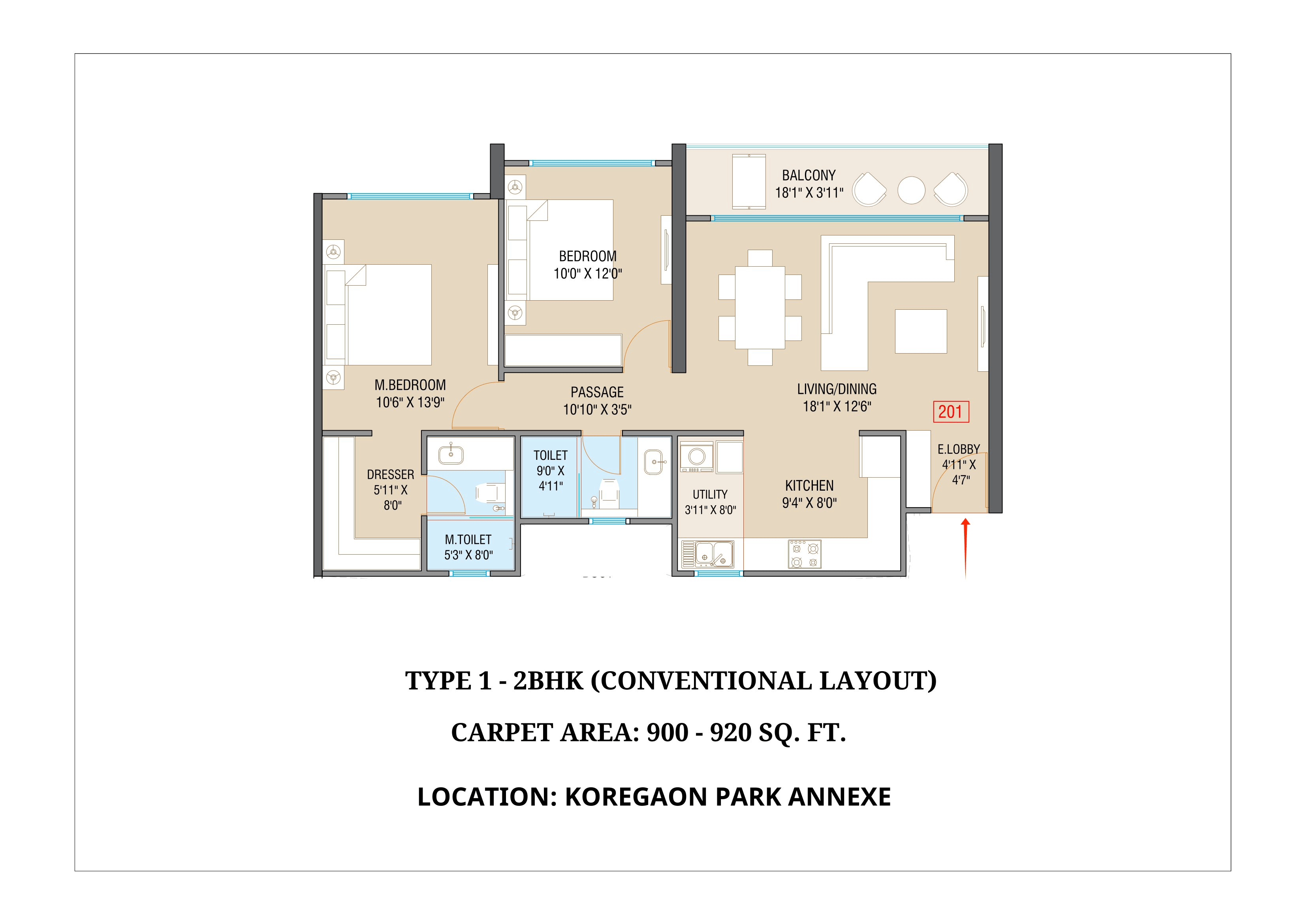 Unit plan - 900 sq.ft.