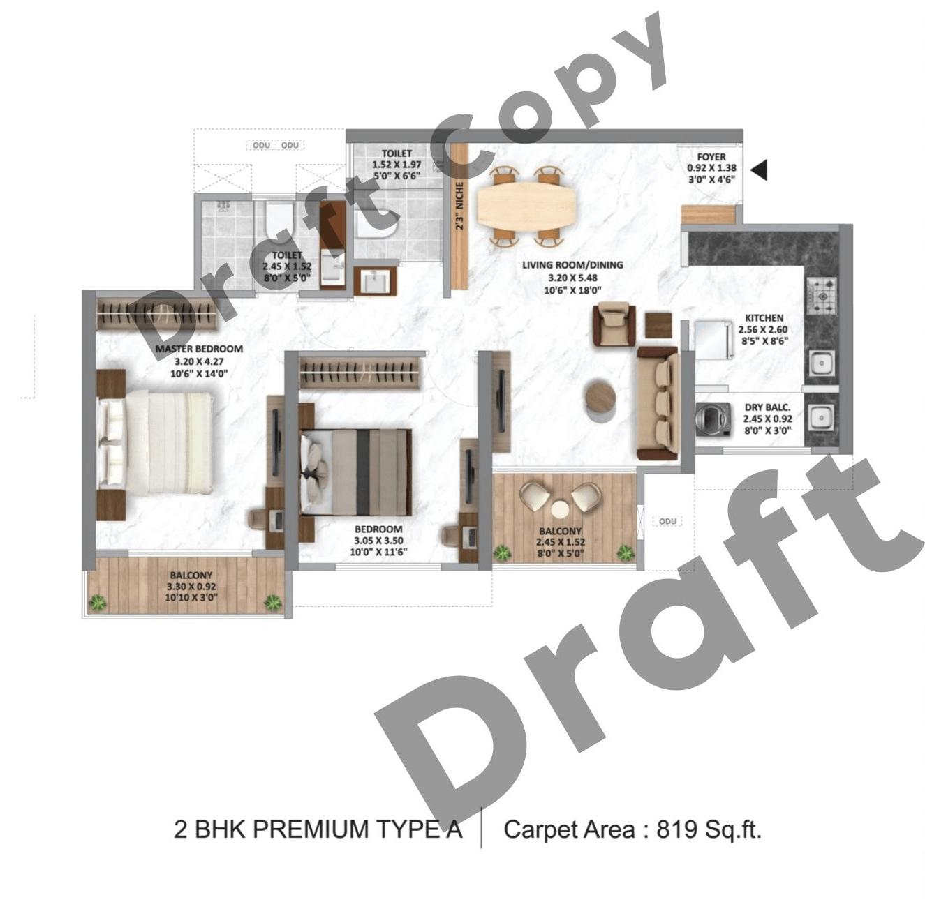 Hiranandani & Krisala Everlyn Unit plan - 819 sq.ft.