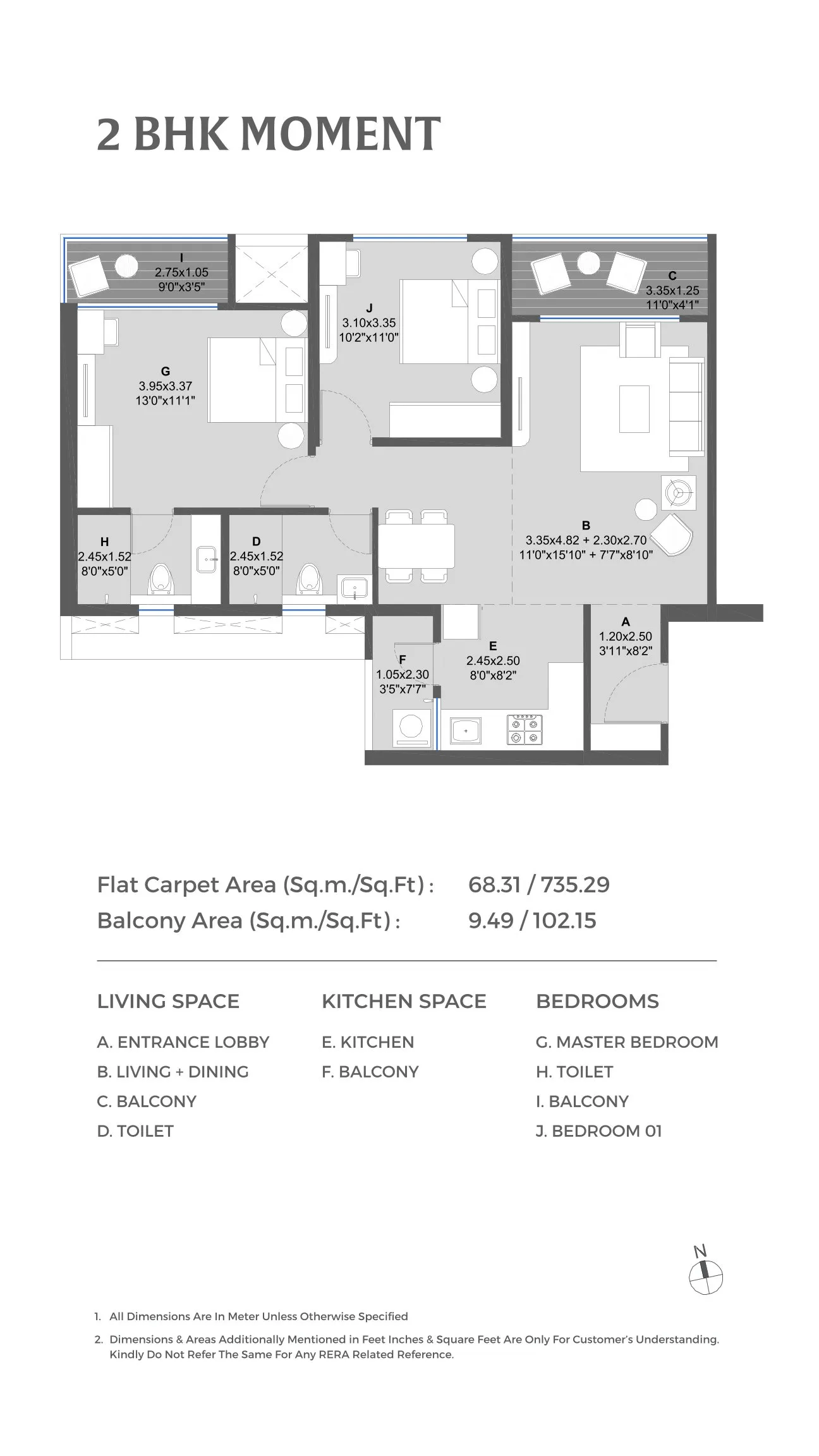 Kolte Patil Echoes Unit plan - 838 sq.ft.