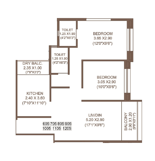 Akruti Skyrise Unit plan - 996 sq.ft.