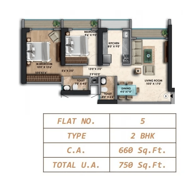 Ditya Luxuria Unit plan - 750 sq.ft.