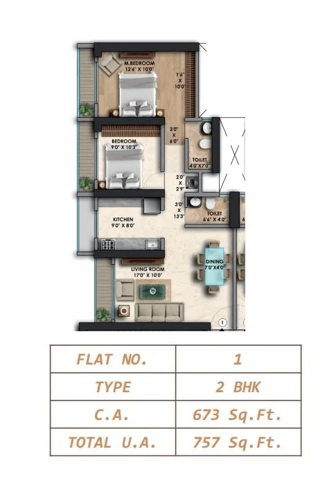 Ditya Luxuria Unit plan - 757 sq.ft.